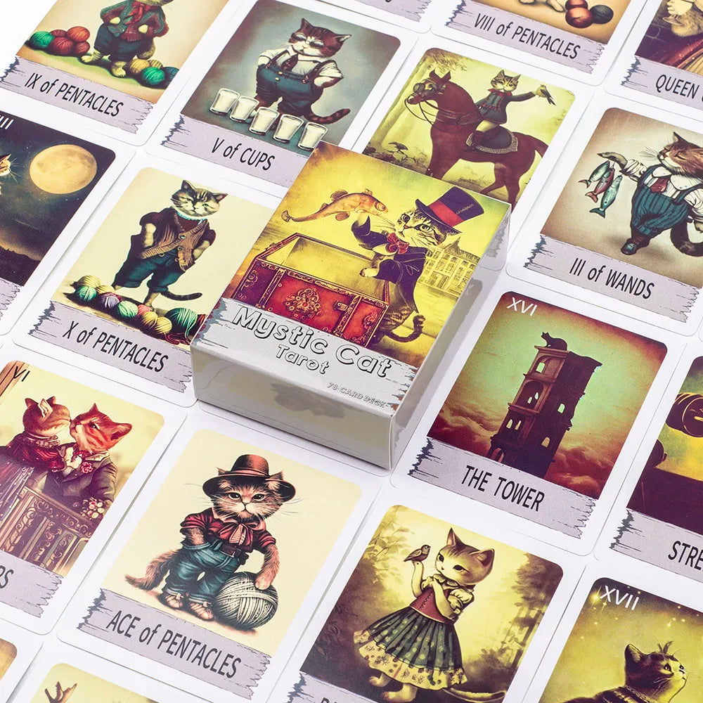 Mystic Cat Tarot 78-Card Deck | English Visions Divination Edition for Party Gatherings and Family Nights