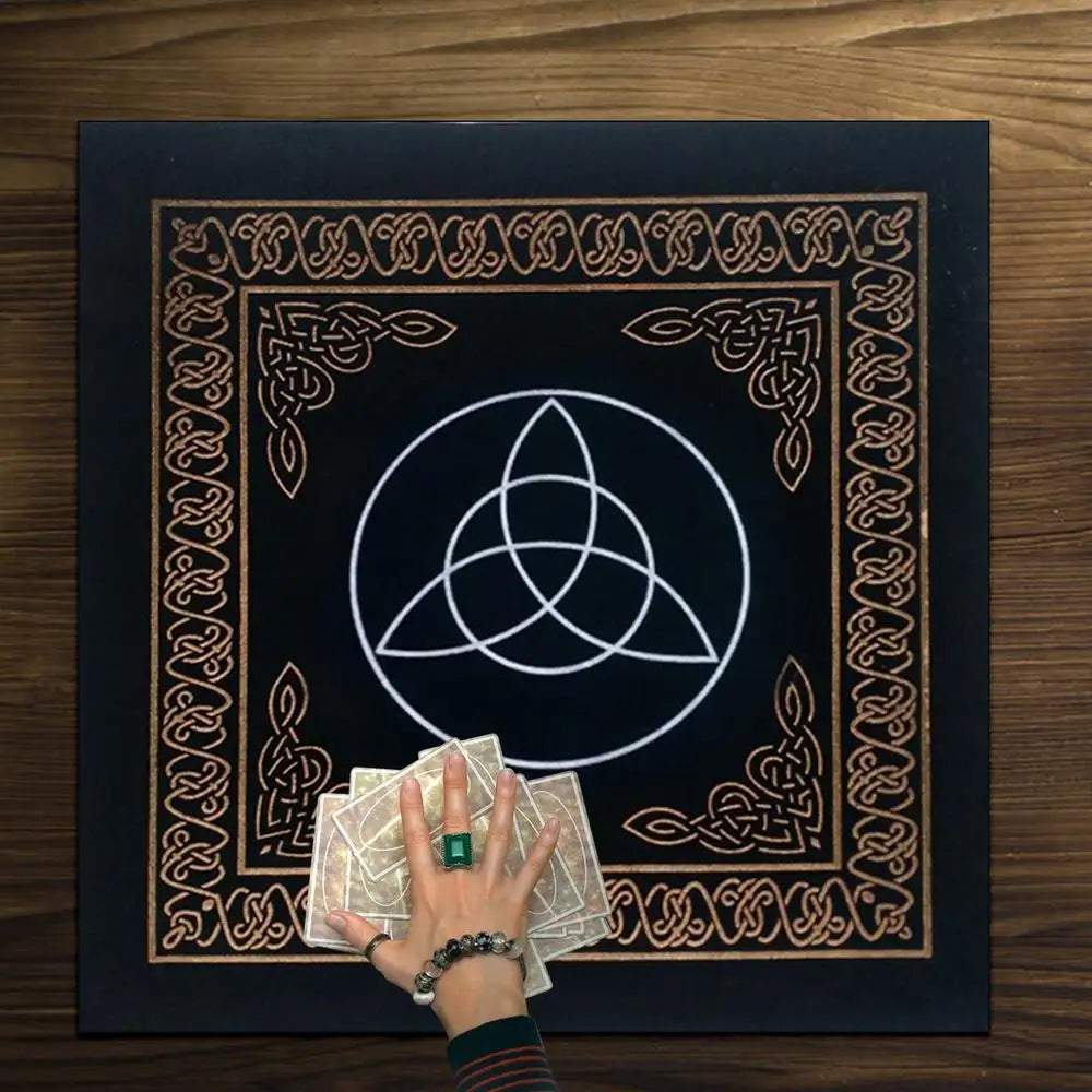 0.5x0.5m Triple Moon Pentacle Pentagram Altar Cloth Divination Astrology Tarot Cards Game Tablecloth Velvet Board Game Pad