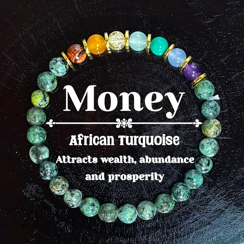 ✨ Attract Wealth and Prosperity Bracelet – 6mm African Turquoise Handmade Beaded Stretch Jewelry 18cm