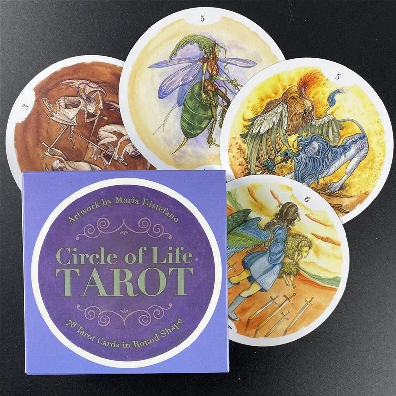 🔄 Circle of Life Tarot Deck – 78 Round Tarot Cards (12 cm) with PDF Guidebook | Connect with Life’s Cycles & Spiritual Wisdom
