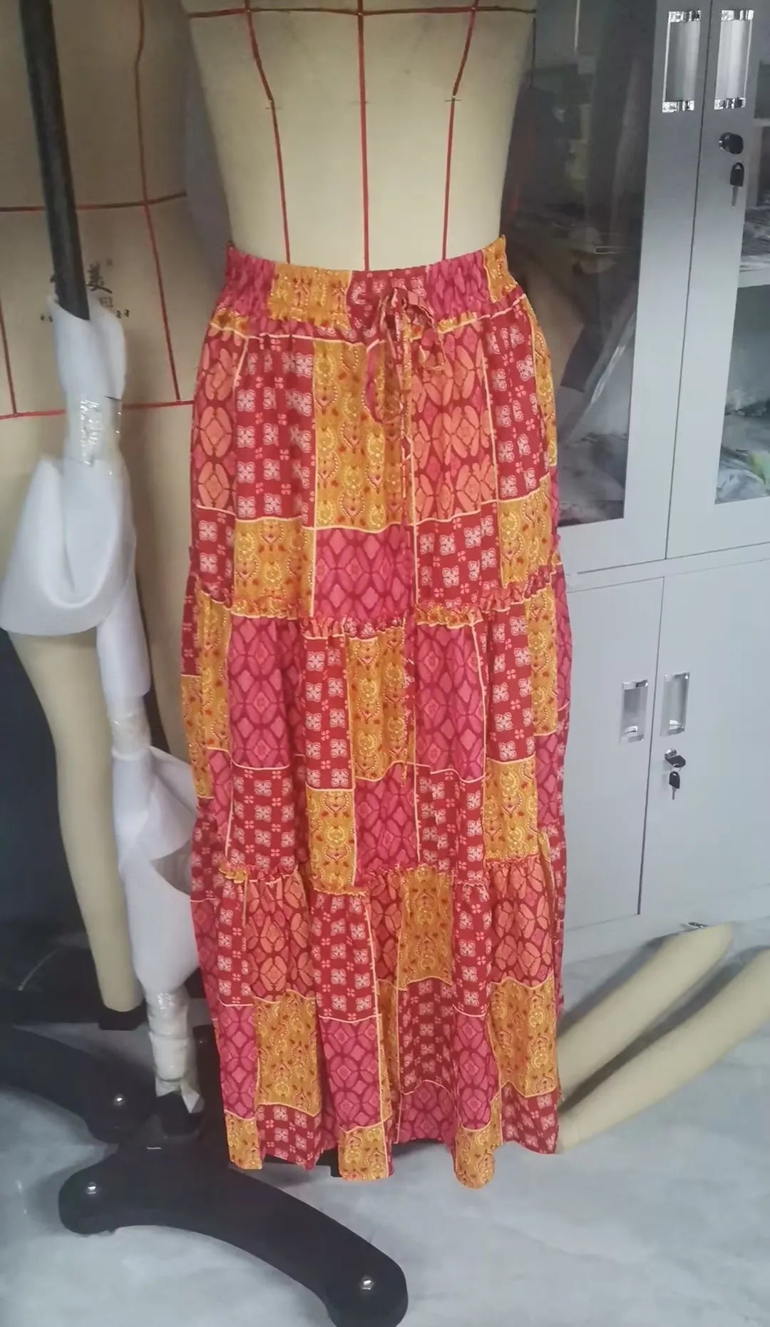 🛍️ Women’s Bohemian Drawstring Elastic High Waist A-Line Swing Long Skirt with Pockets