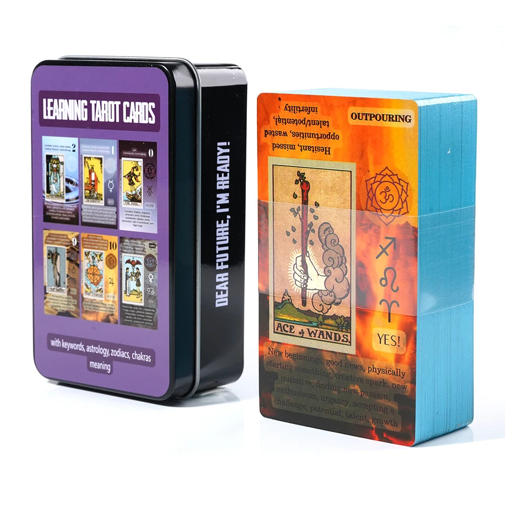 🃏 Adventure Time Tarot Cards – 78 Pcs Deck in Tin Metal Box with Gold-Plated Edges for Divination & Gifts DEEP BLUE