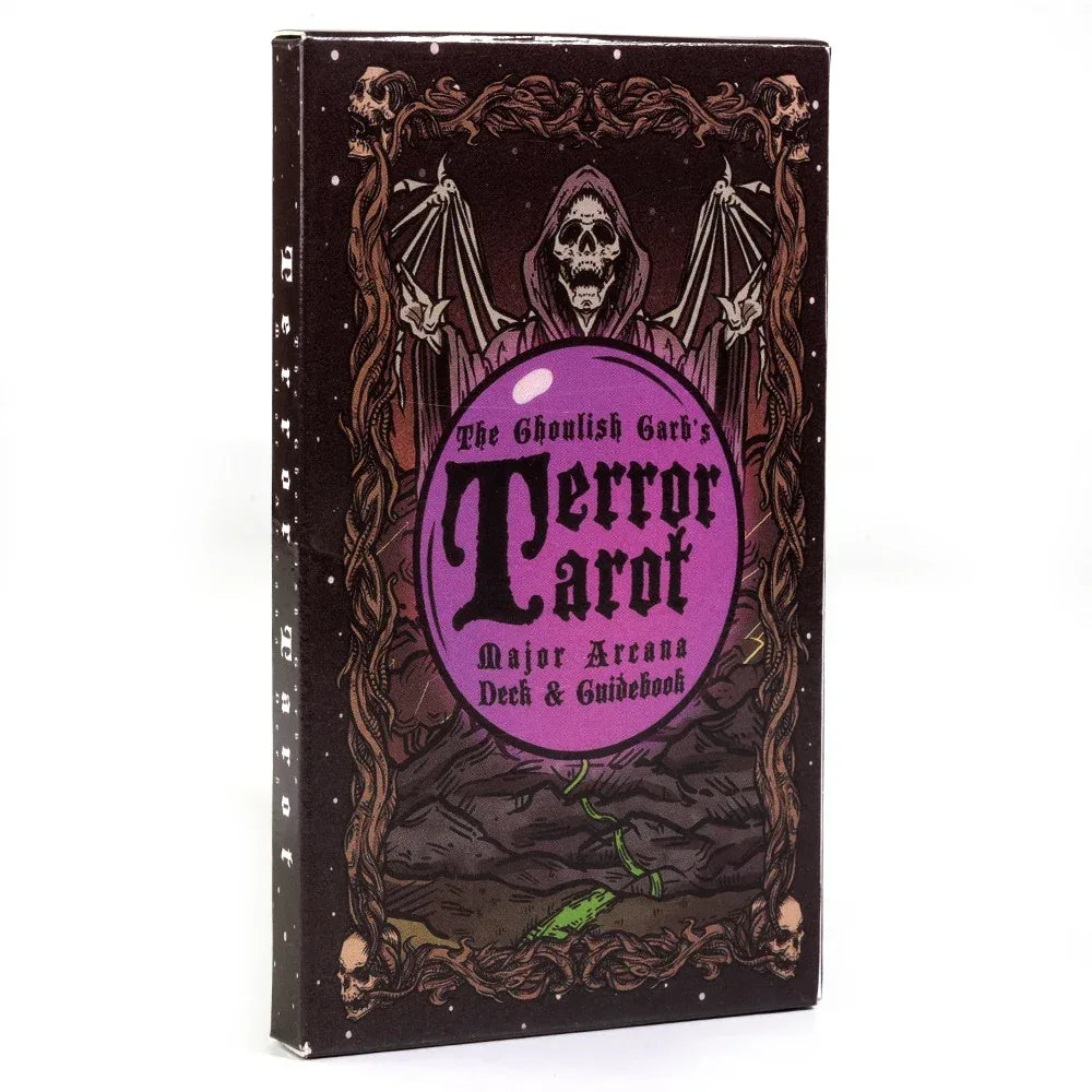 💀 The Ghoulish Garb Terror Tarot Deck – 22 Major Arcana Cards | Gothic Halloween Theme | Vibrant Guidebook | Board Game Edition