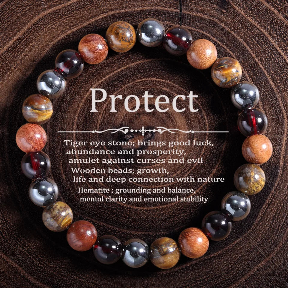 Power Triple Protection Balance Energy Crystal Bracelets for Men Women Tigers Eye Hematite Black Obsidian stone bangles