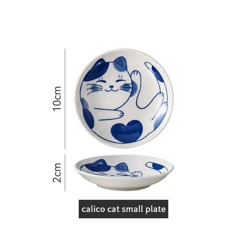 🍥 Japanese Style Ceramic Dessert Sauce Dish – Creative Cute Cartoon Lucky Cat Pattern | Water Drop Shape Fruit &amp; Sushi Plates | Free Shipping 2x10cm D