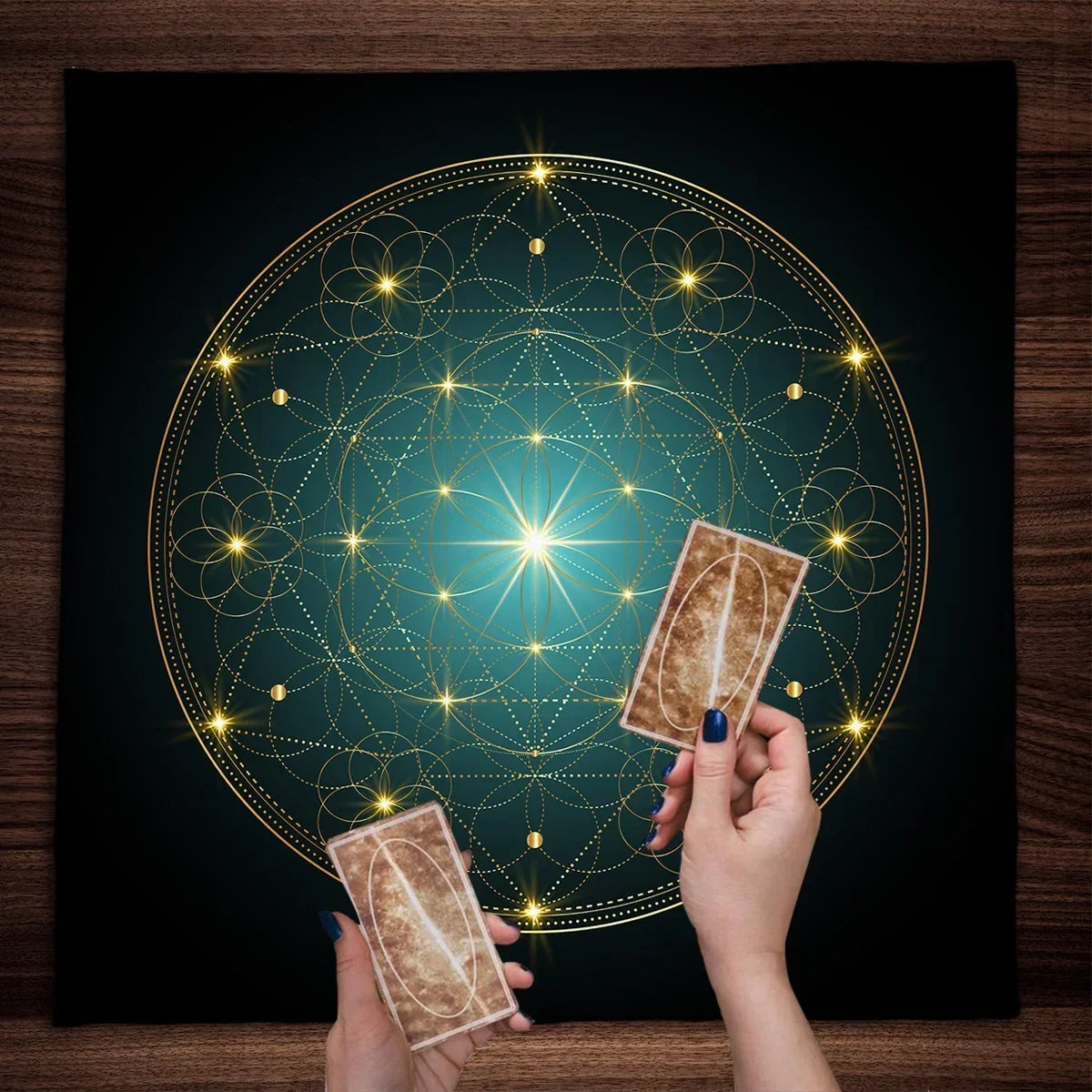 🃏 Geometric Flower of Life Tarot Tablecloth – Metatron Cube Altar Cloth & Tarot Reading Mat for Sacred Geometry Witchy Gifts DT-241122000259 TLZB