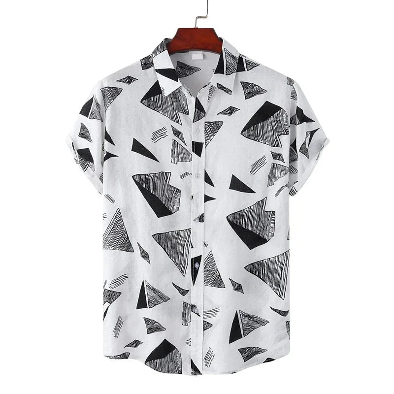 🎨 The Chromatic Patchwork Aloha Masterpiece: Premium Men's Vintage-Style Hawaiian Shirt – High-Definition Colorful Geometric Print, Breathable Short-Sleeve Button-Down, and Signature Loose-Fit Silhouette