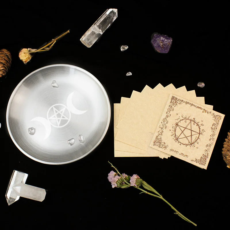 Pagan Pentagram Altar Plate – Metal Ritual Tray for Crystals, Jewelry, Candle and Incense Holder, Witchcraft Supply Essential