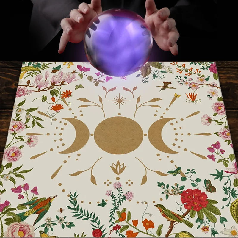 🌙 Lunar Phase Floral Altar Cloth | Tarot Reading Mat & Astrology-Themed Event Tablecloth – Mystical Floral Design for Sacred Space