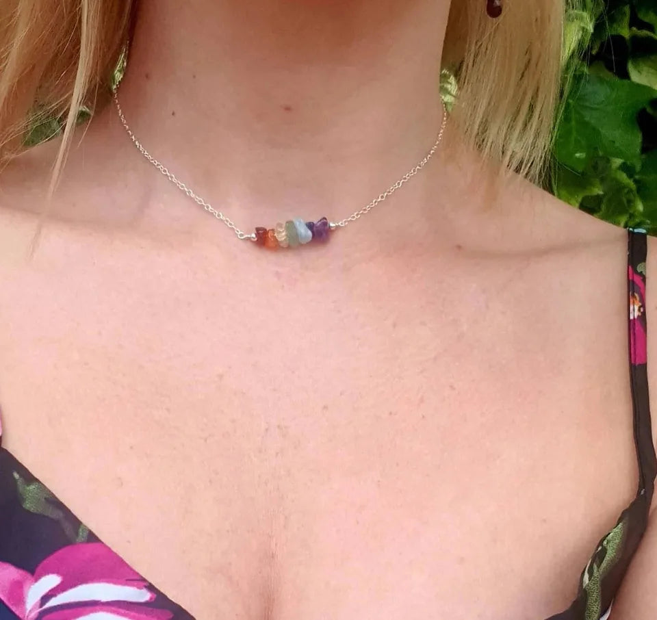 ✨ Turquoise Crystal Beaded Necklace – Perfect 11th Anniversary Gift for Wife – December Birthstone & Chakra Chip Choker