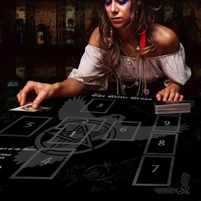 🌟Gold Witchcraft Cat Altar Cloth | Tarot Tablecloth for Spread & Reading | Starry Sky Divination Mat | Altar Decor Pad