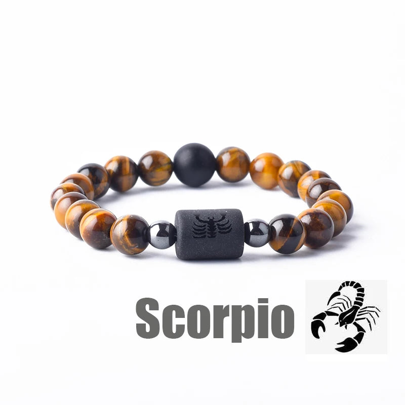 ✨ Zodiac Sign Bracelet Homme 12 Constellation Bangles – Adjustable Unisex Astrology Jewelry | Gemini, Virgo, Leo, Libra & More | Perfect Friendship Gift 13 8mm Beads