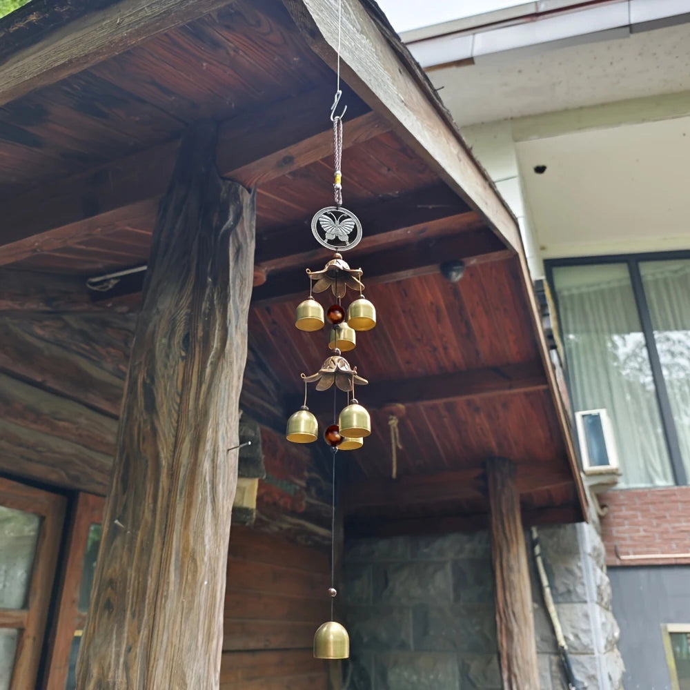 Double Metal Bell Pendant Wind Chime – Brass Finish Decorative Hanging Bells for Home and Patio with Protective Harmony