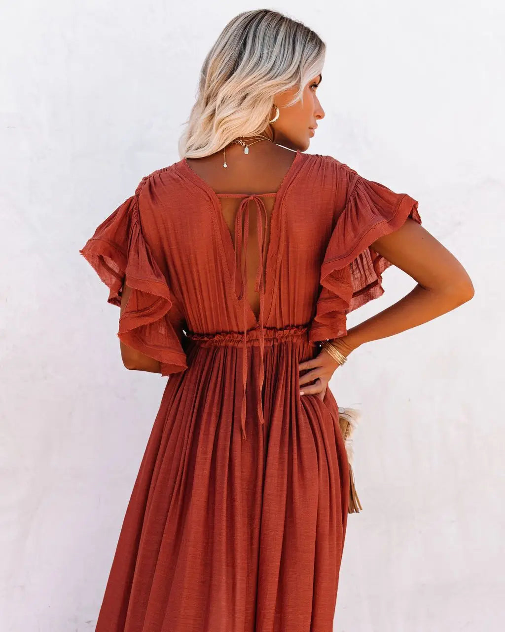 2024 Summer Long Bikini Cover Ups for Women Solid V-Neck Kimono Beach Dresses Lace Up Anti-Sun Swim Dress Bohemian Sarong Skirt