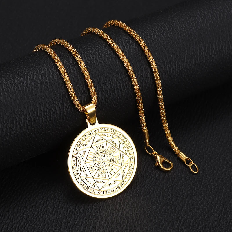 ✨ Stainless Steel 7 Archangel Seal Necklace – Solomon Kabbalah Seal Pendant | Men’s Supernatural Protection Amulet & Magical Jewelry A6720-Gold