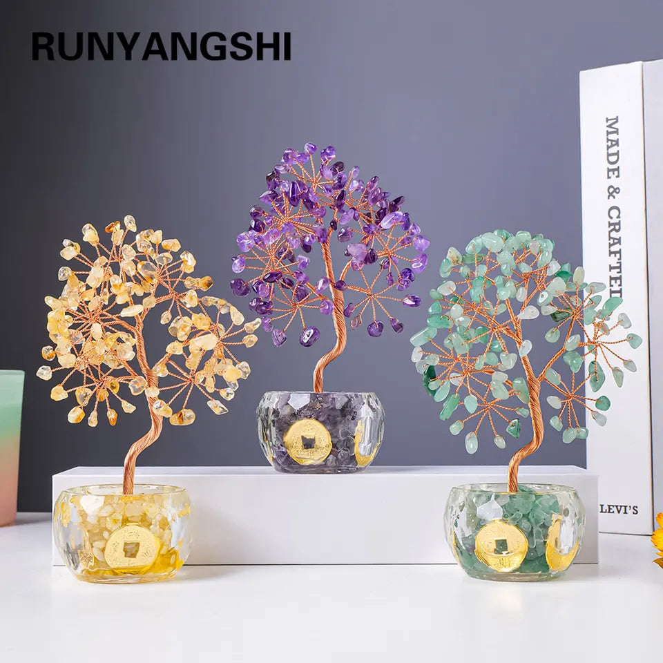 🌳 7 Chakra Healing Crystal Tree: "Get Rich" Money Tree with Natural Stones – Feng Shui Bonsai for Wealth, Luck & Home Office Decor