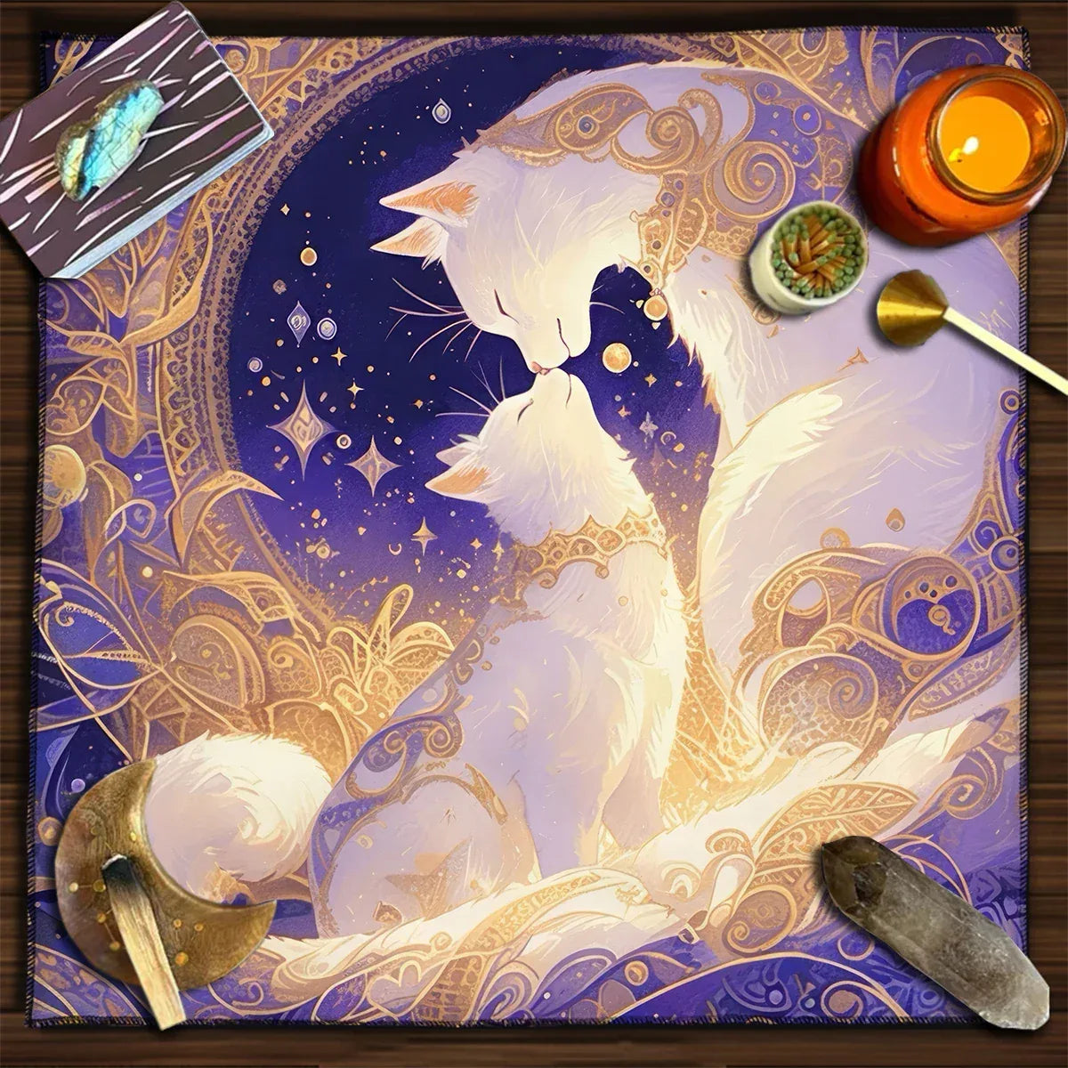 🔮Colorful Mandala Black Cat Altar Cloth – Tarot Tablecloth with Moon & Starry Sky for Witchcraft, Divination & Mystical Home Decor TLB (887)