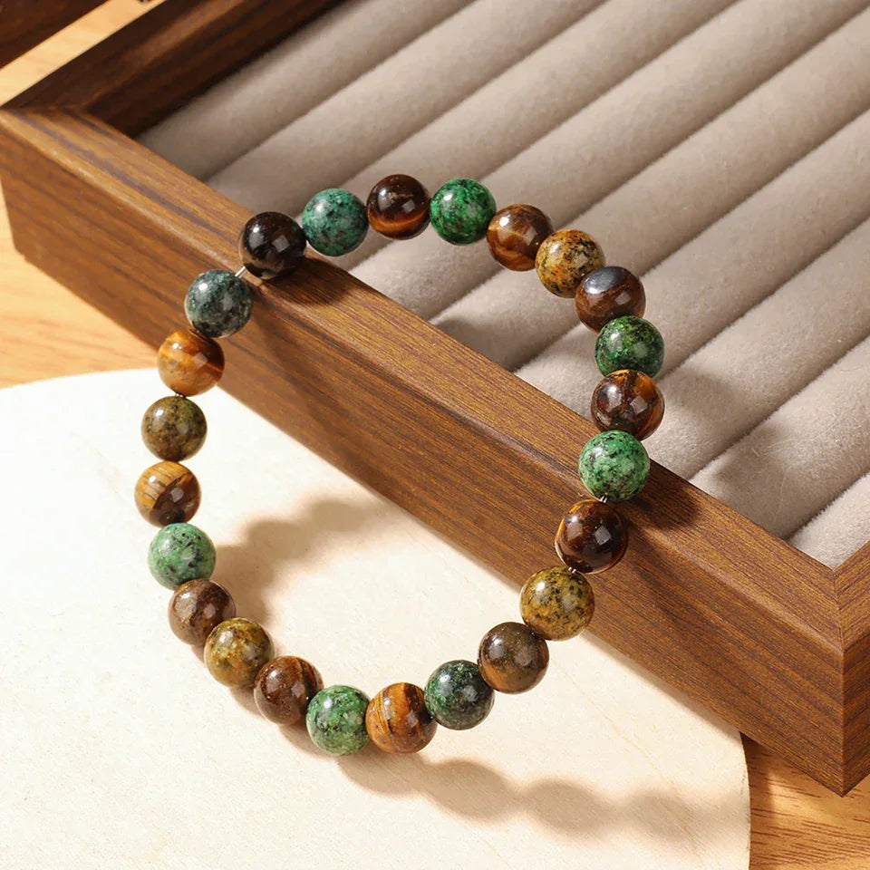 🐯 Natural Sodalite & Tiger’s Eye Wealth Bracelet: Handmade Feng Shui Money Magnet & Mental Clarity Stone – Couple Bangle Gift for Men & Women