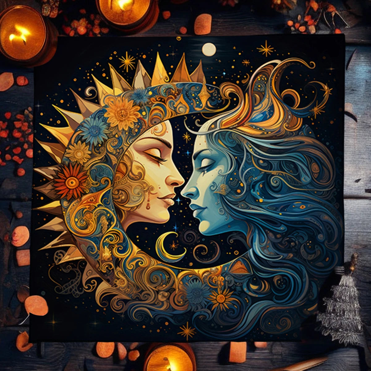 🧿Mystical Sun & Moon Phoenix Tarot Tablecloth – Ice and Fire Phoenix Altar Cloth for Powerful Tarot Readings, Witchcraft & Celestial Home Decor TLB (398)