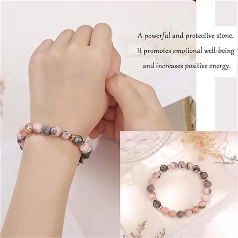 ✨ Pink Zebra Natural Stone Bracelet – Elegant Crystal Jewelry with Gift Card – Perfect Gift for Special Occasions