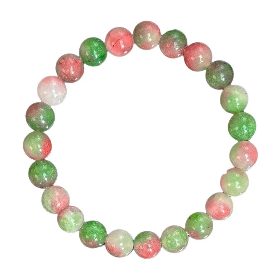 ✨ Bohemian Wishing Stone Bracelet – Watermelon Tourmaline Beaded Stretch Bracelet – Ideal Crystal Jewelry Gift