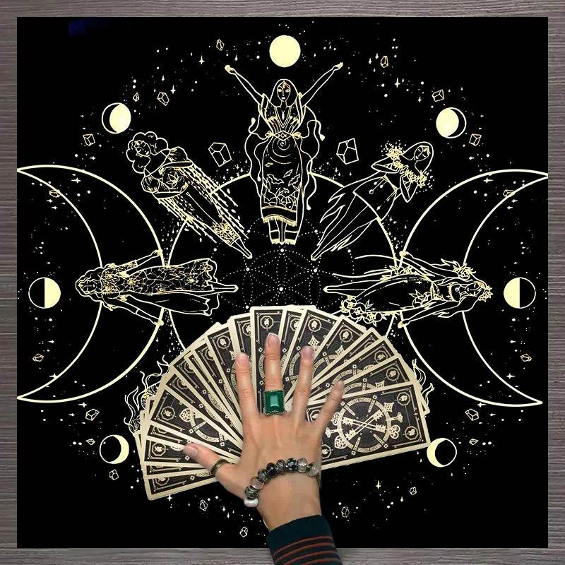 Moon Phase Tarot Card Tablecloth - Gold for Spiritual Readings and Rituals