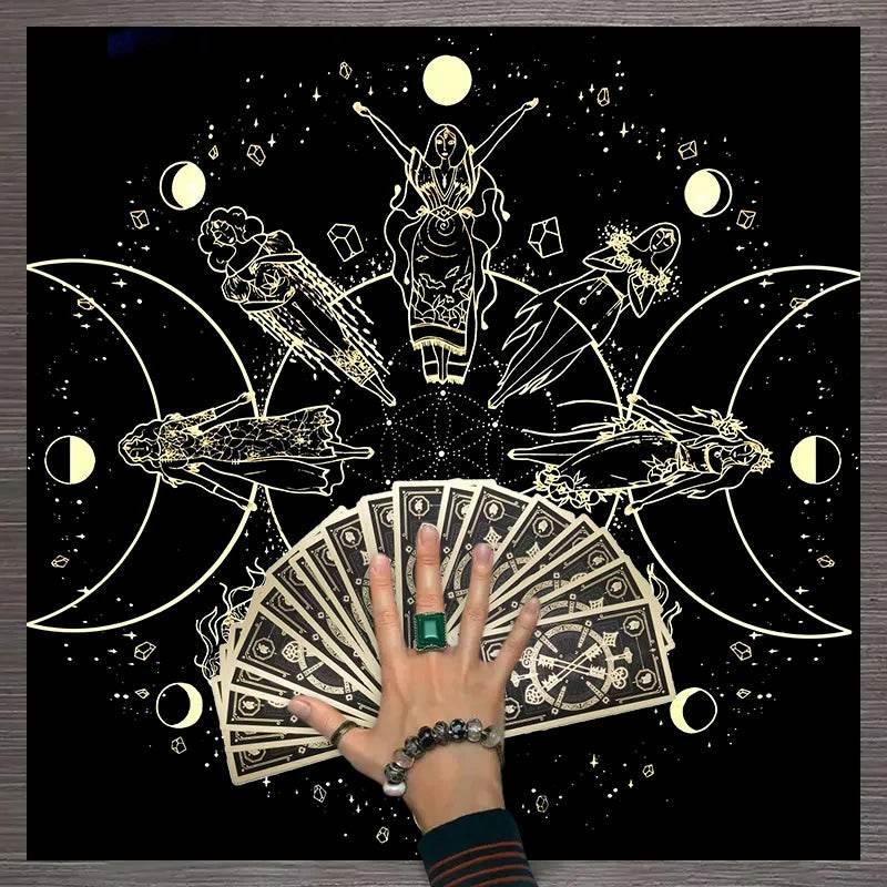 Moon Phase Tarot Card Tablecloth - Gold for Spiritual Readings and Rituals