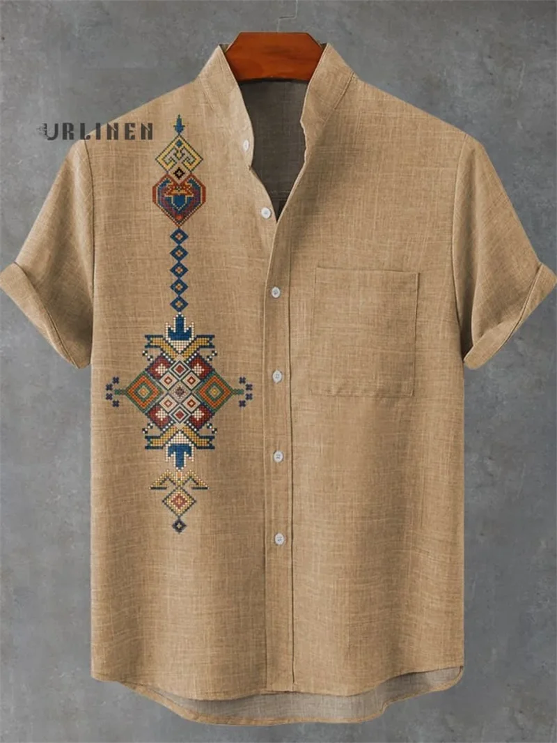 🏝️ The Elite Geometric Camisa: Premium Men’s Short-Sleeve Linen Shirt – High-Definition 3D Artistic Print, Ultra-Breathable Casual Button-Down, and Sophisticated Hawaiian Holiday Fashion (Incredible Value Edition)