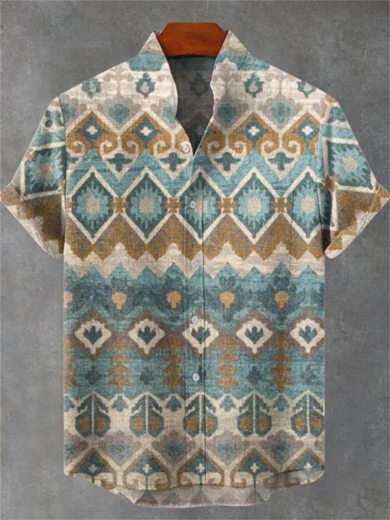 🏝️ The Elite Geometric Camisa: Premium Men’s Short-Sleeve Linen Shirt – High-Definition 3D Artistic Print, Ultra-Breathable Casual Button-Down, and Sophisticated Hawaiian Holiday Fashion (Incredible Value Edition)