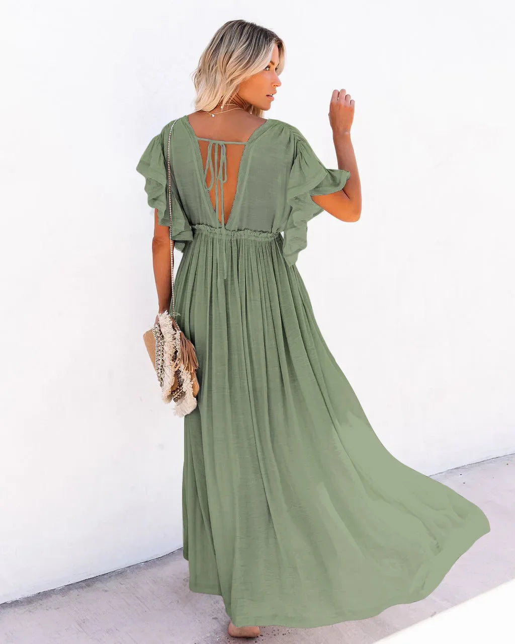 Summer Bikini Cover Ups for Women - V-Neck Kimono Beach Dresses with Lace-Up Detail and Sun Protection Features