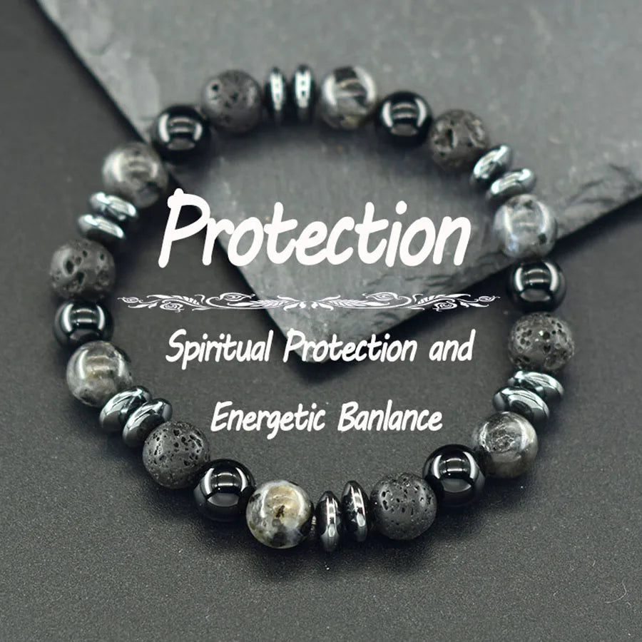 ✨ Natural Sparrow Stone and Black Volcanic Onyx Beads Bracelet – Classic Unisex Jewelry for Capillary Function and Immunity Enhancement 2 Labradorite 8 mm Beads