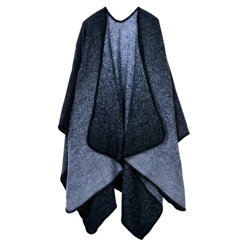 Winter Fashion Poncho Women Capes Scarf Imitation Cashmere Ladies Scarves Warm Shawls Wraps Woman Ponchos Bufanda Mujer Foulard One Size 2Mud point-black