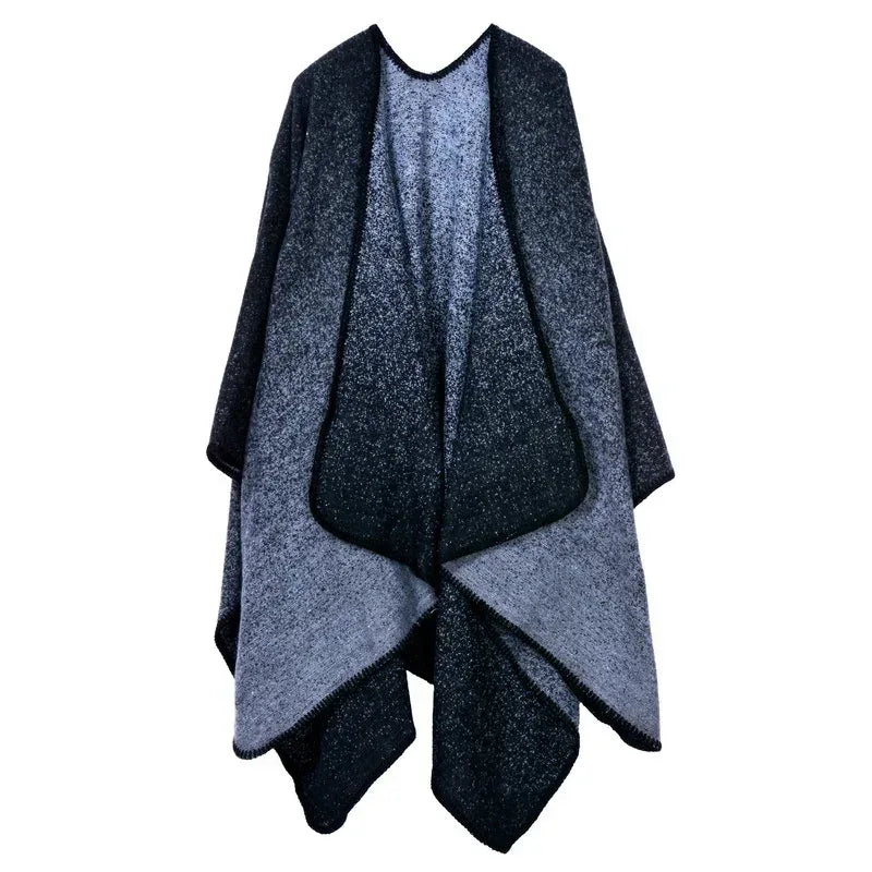 Women's Winter Poncho Wrap - Imitation Cashmere Shawl Cape & Scarf (130 x 150 cm) for Ultimate Warmth and Style One Size 2Mud point-black