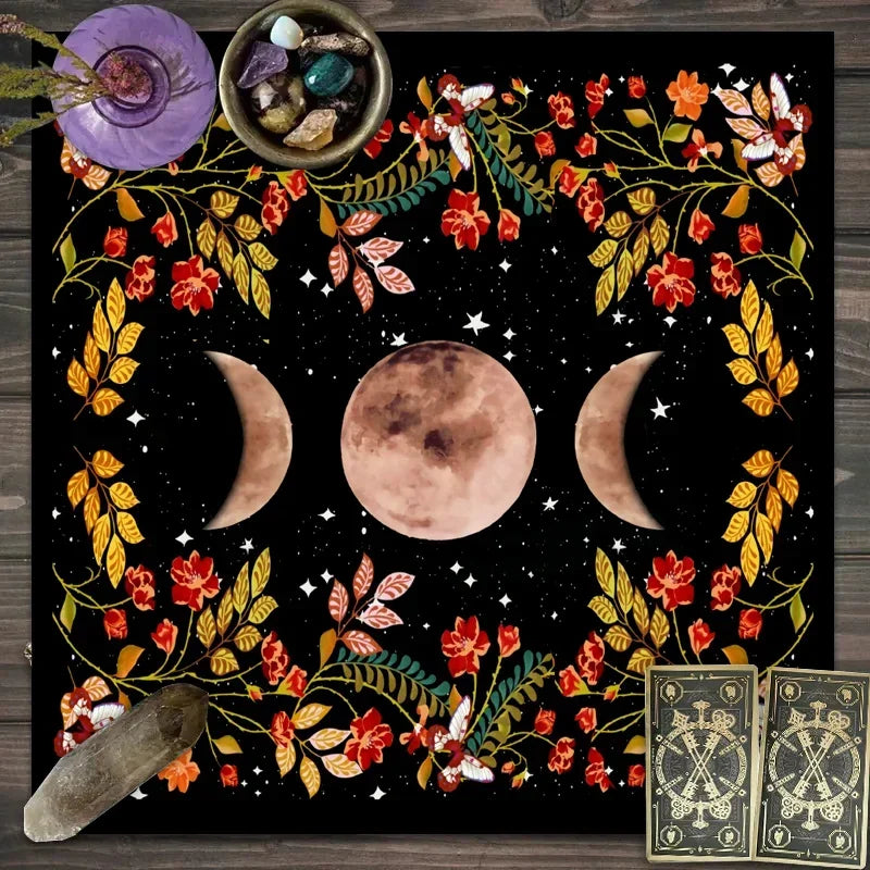 🌙 Moonlight Flower Tarot Card Table Cloth﻿ | Altar Card Mat & Witchcraft Astrology Supplies – Beautiful Decorative Card Mat for Sacred Rituals