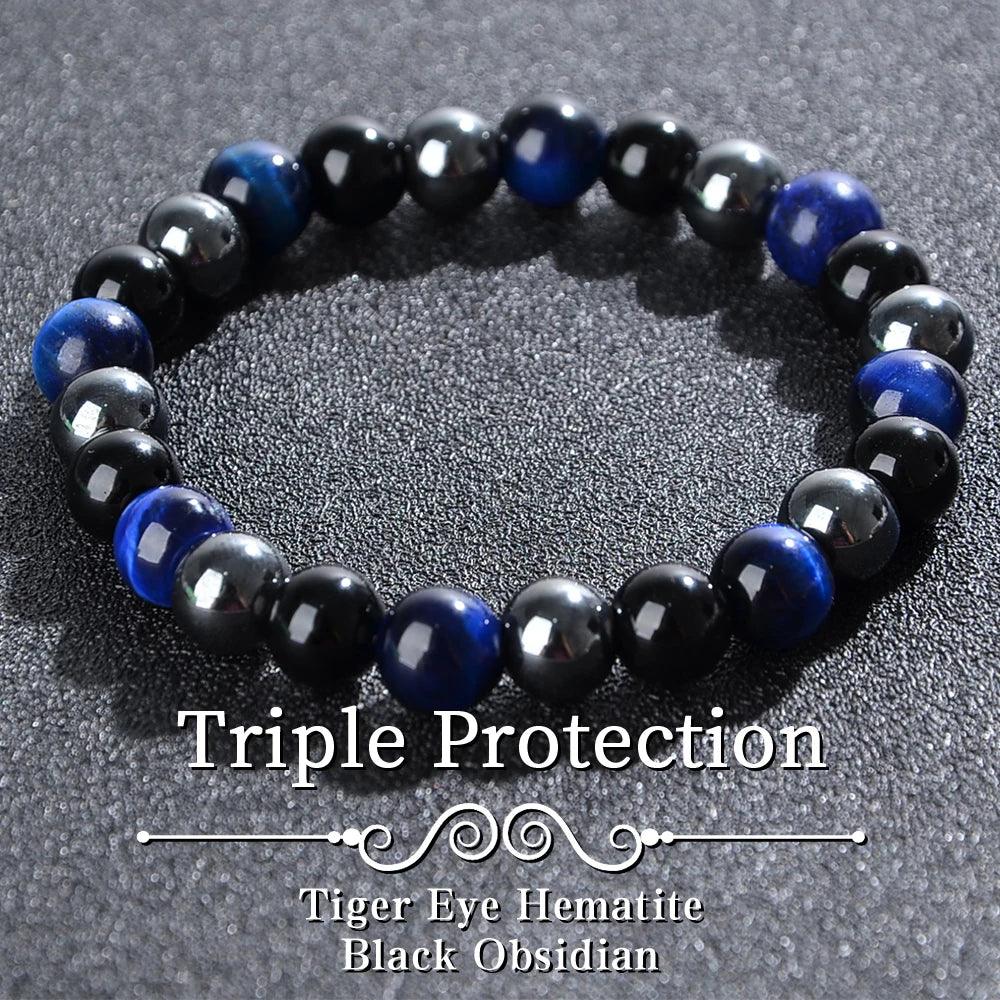 🛡️ The "Azure Guardian" Triple Protection Bracelet: Blue Malachite, Obsidian & Hematite Shield Style-B