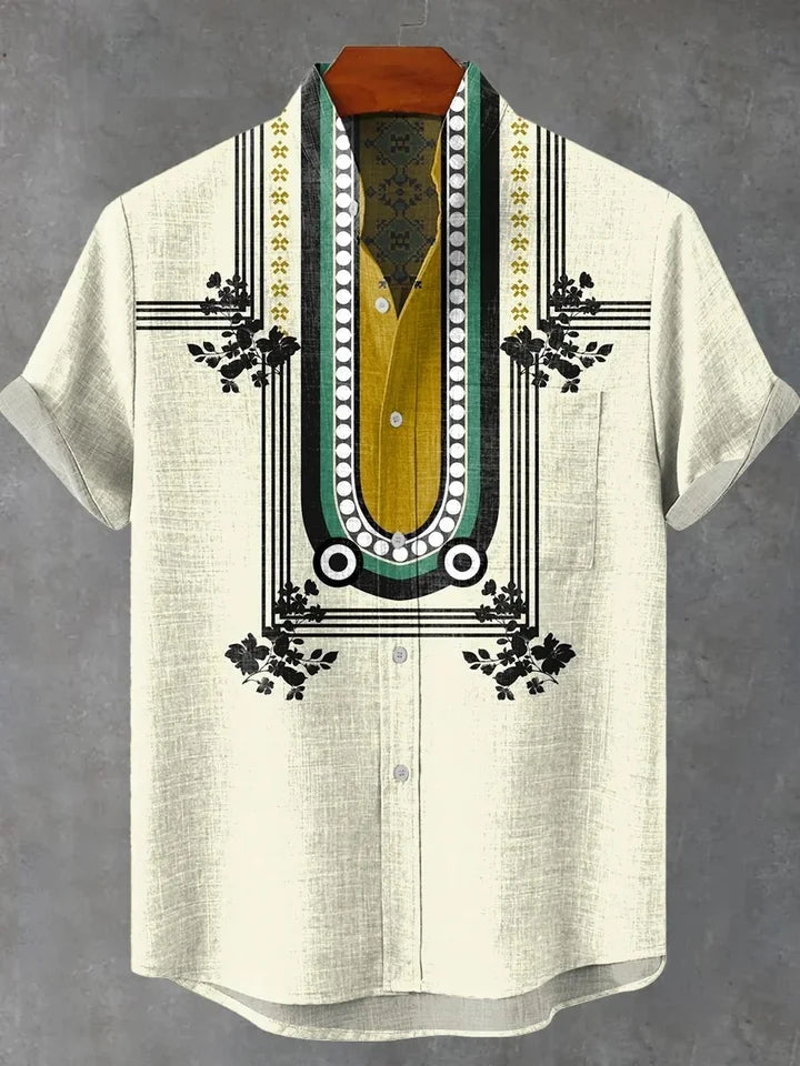 🎨 The Label-Art Heritage Edition: Premium Men’s Artistic Linen Shirt – High-Definition Graphic Label Print, Breathable Organic Cotton-Linen Blend, and Sophisticated Modern-Fit Casual Button-Down