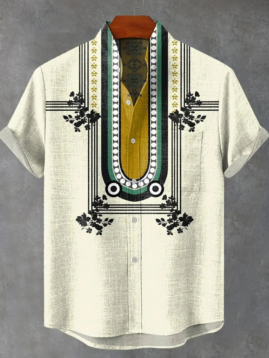 🎨 The Label-Art Heritage Edition: Premium Men’s Artistic Linen Shirt – High-Definition Graphic Label Print, Breathable Organic Cotton-Linen Blend, and Sophisticated Modern-Fit Casual Button-Down ZQ187