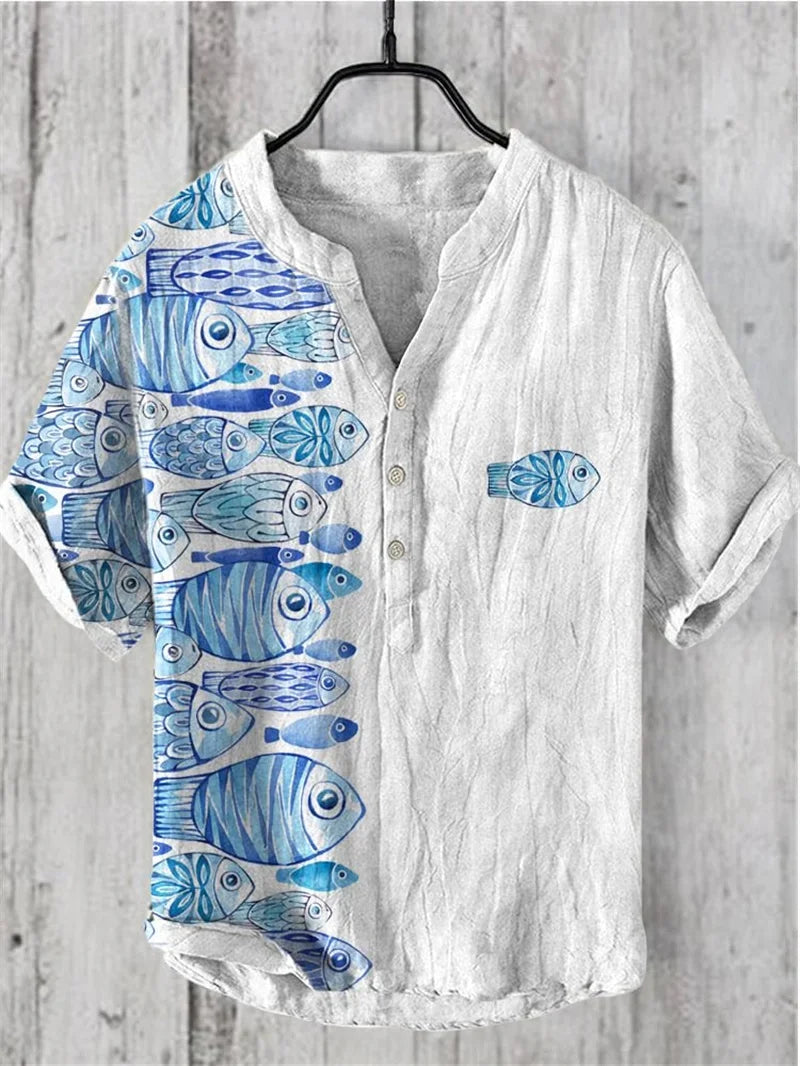 ⛩️ The Zen Crane Heritage: Premium Men’s 100% Pure Organic Linen Shirt – High-Definition Oriental Landscape Art Print, Sophisticated V-Neck Cut, and Plus Size (Up to 6XL) Luxury Casual Button-Down ARL549
