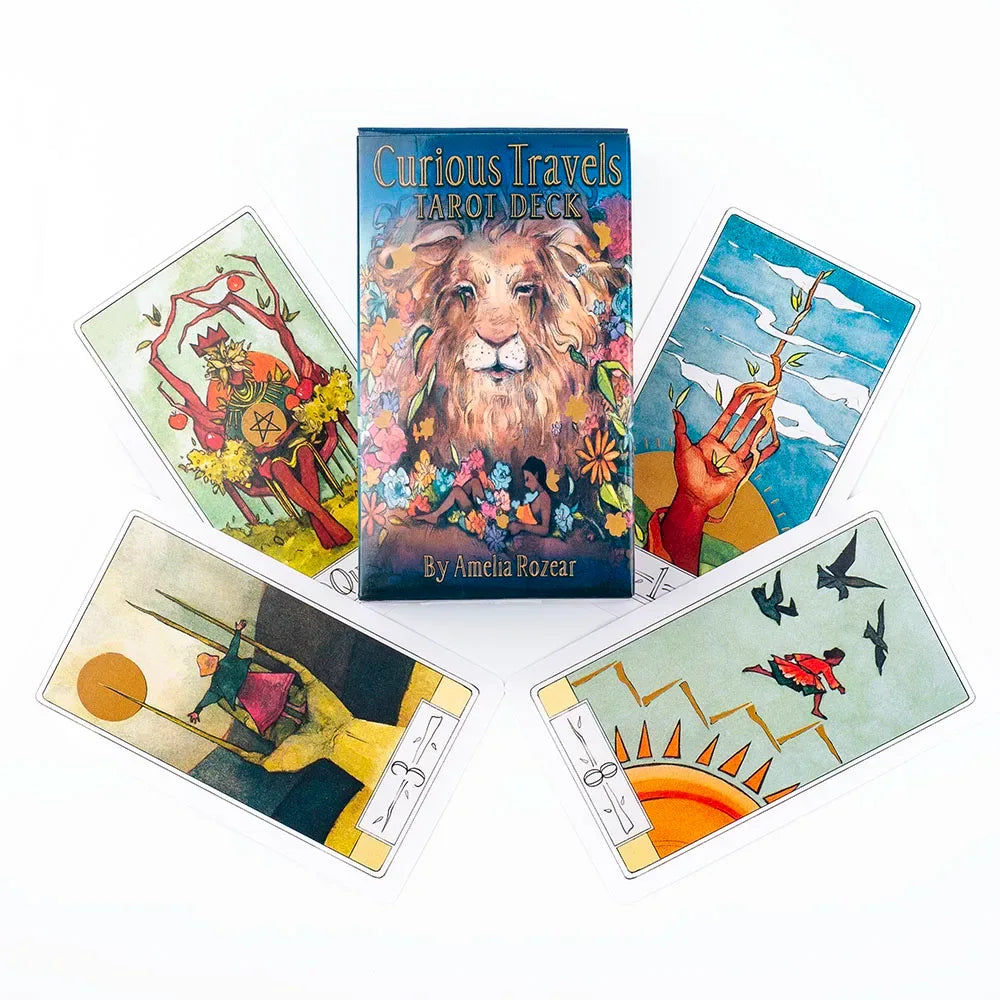 Curious Travels Tarot Deck – 79 Watercolor Cards for Precognition & Divination | Compact 10.3 × 6 cm Size