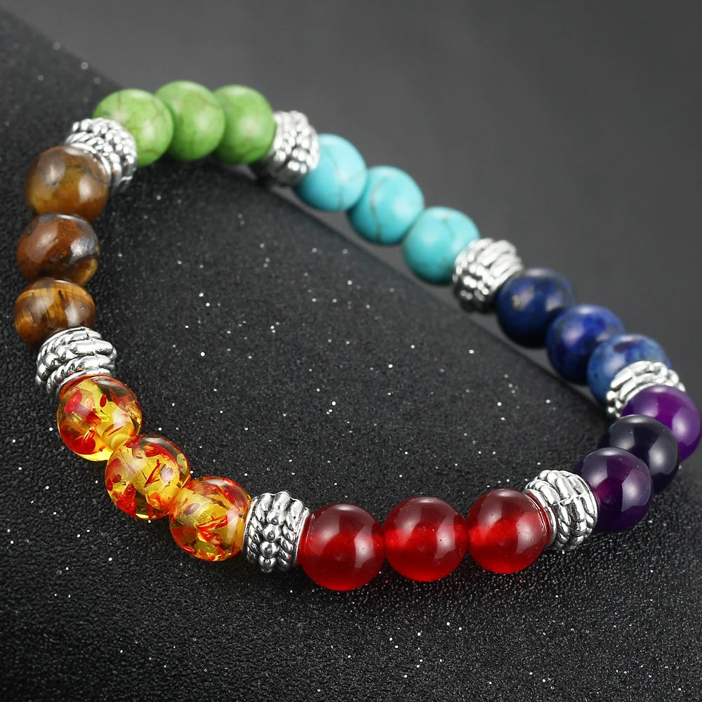 🌈 7 Chakra Healing Balance Bracelet: Natural Stone Beads & Adjustable Cord – Reiki Yoga Prayer Bangle for Anxiety Relief & Energy Alignment