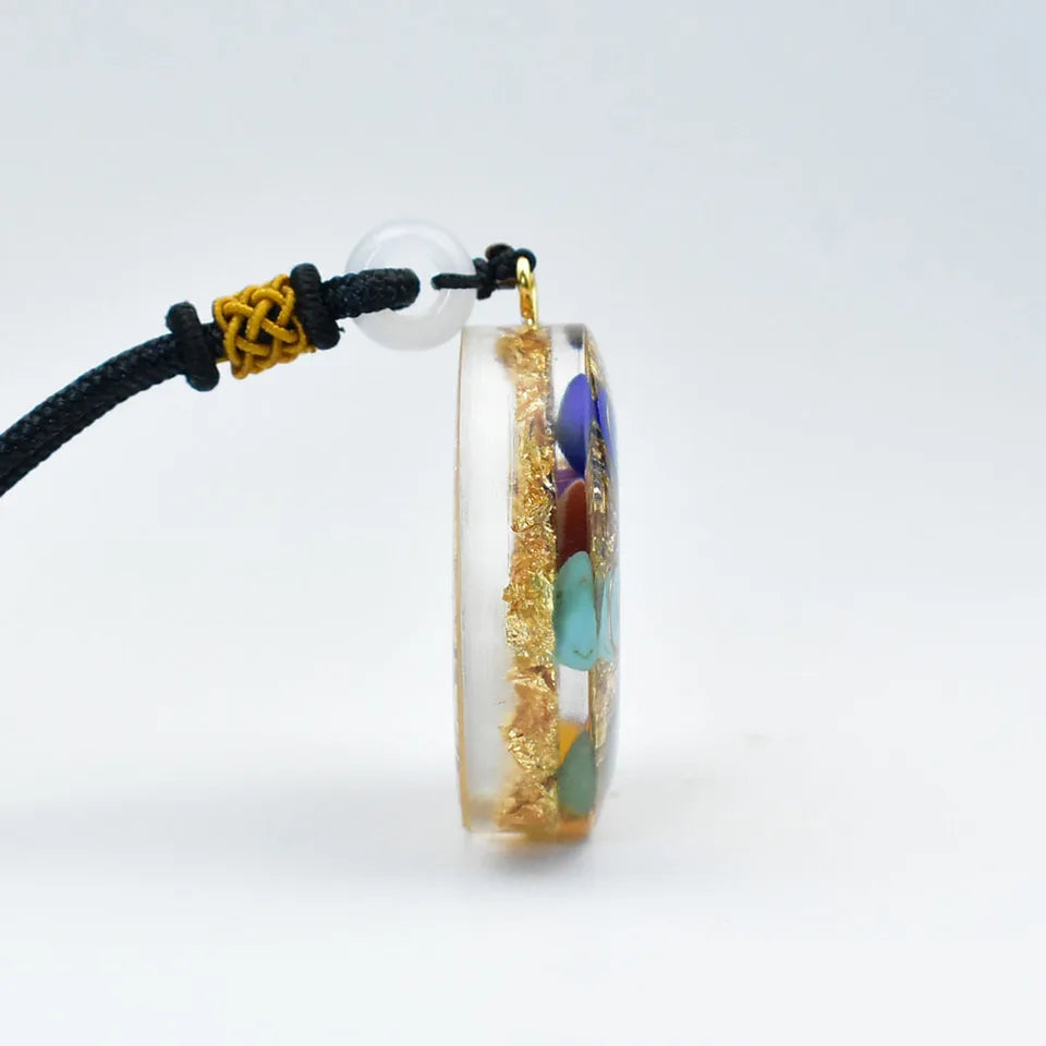 ⚛️ 7 Chakra Orgone Pendant: Metatron's Cube Sacred Geometry Necklace – EMF Protection & Reiki Healing Crystals with Gold Foil