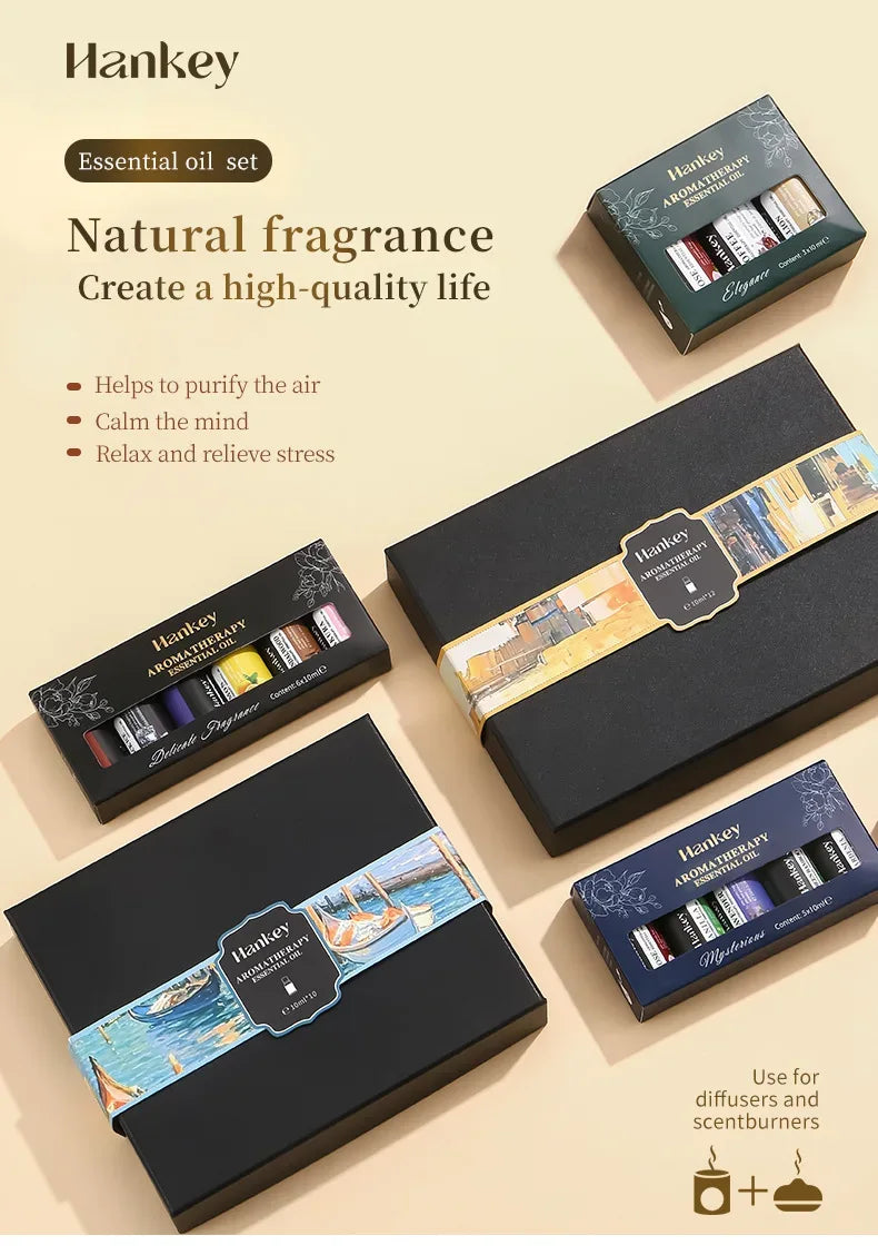 🌿 10ml Essential Oil Gift Box – Water-Soluble Natural Oils for Diffusers & Humidifiers: Lavender, Rose, Eucalyptus, White Peach, Oolong
