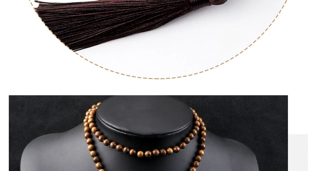 🌳 7 Chakra Wooden Japamala Necklace: Vintage Tree of Life 108 Bead Mala – Meditation, Yoga & Prayer Rosary with Healing Tassel