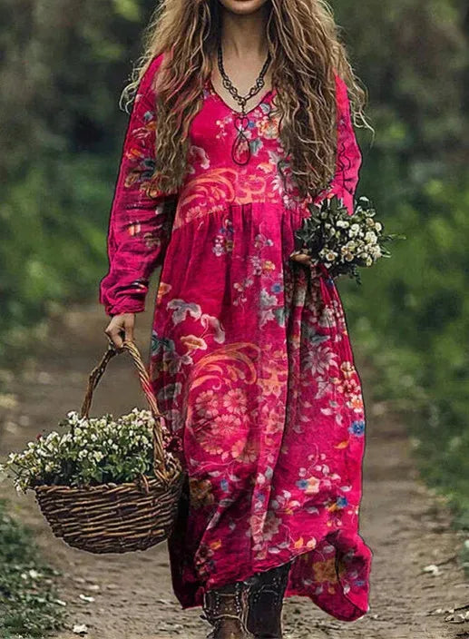 Casual Women’s Vintage Printed Dress - Long Sleeve Loose Swing Dress for Spring & Autumn 3