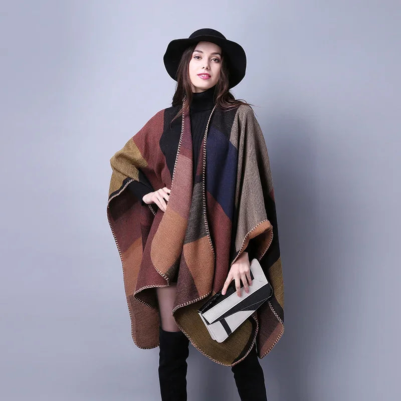 Winter Fashion Poncho Women Capes Scarf Imitation Cashmere Ladies Scarves Warm Shawls Wraps Woman Ponchos Bufanda Mujer Foulard One Size 2-khaki
