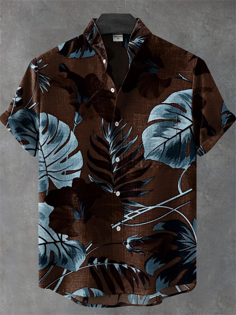 🌿 The Absolute Pure Linen 100%: Men’s Premium Hawaiian Shirt – Short-Sleeve Casual Fashion Print, 100% Organic Flax Linen, Ultra-Breathable Designer Summer Top RF589