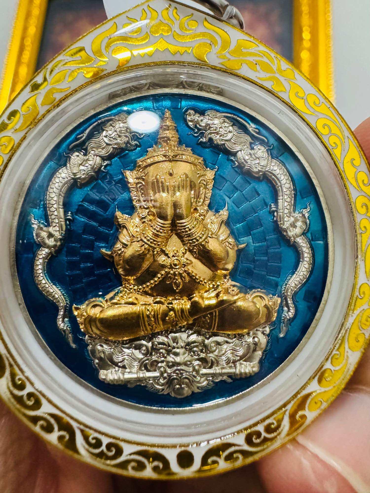 Exquisite Phra Pidta Anniversary Coin - Limited Edition Alpaca Metal with Blue Enamel in Waterproof Laser Casing, Authentic Guarantee!