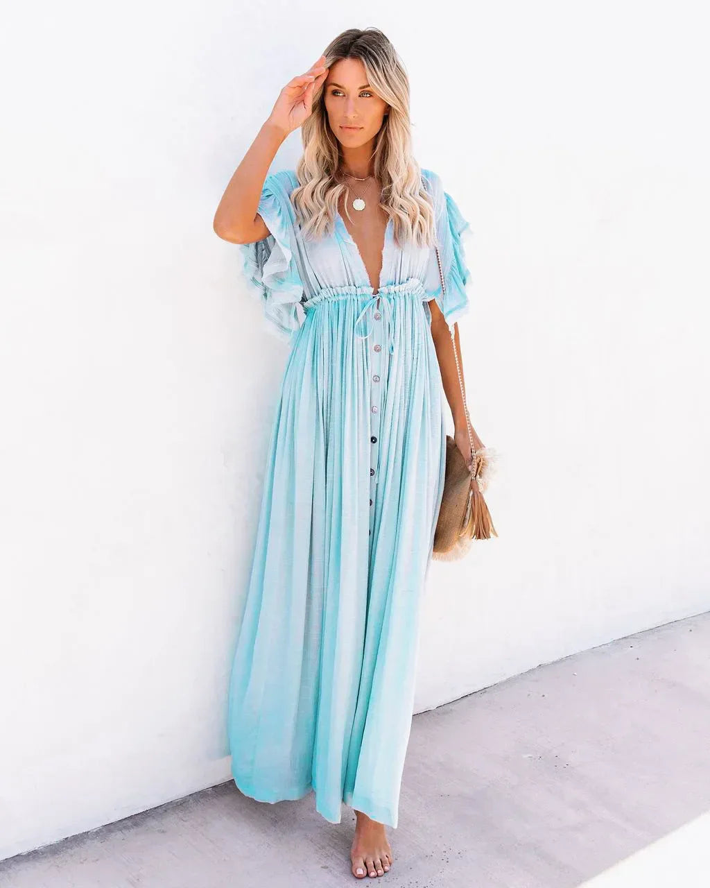 Summer Bikini Cover Ups for Women - V-Neck Kimono Beach Dresses with Lace-Up Detail and Sun Protection Features
