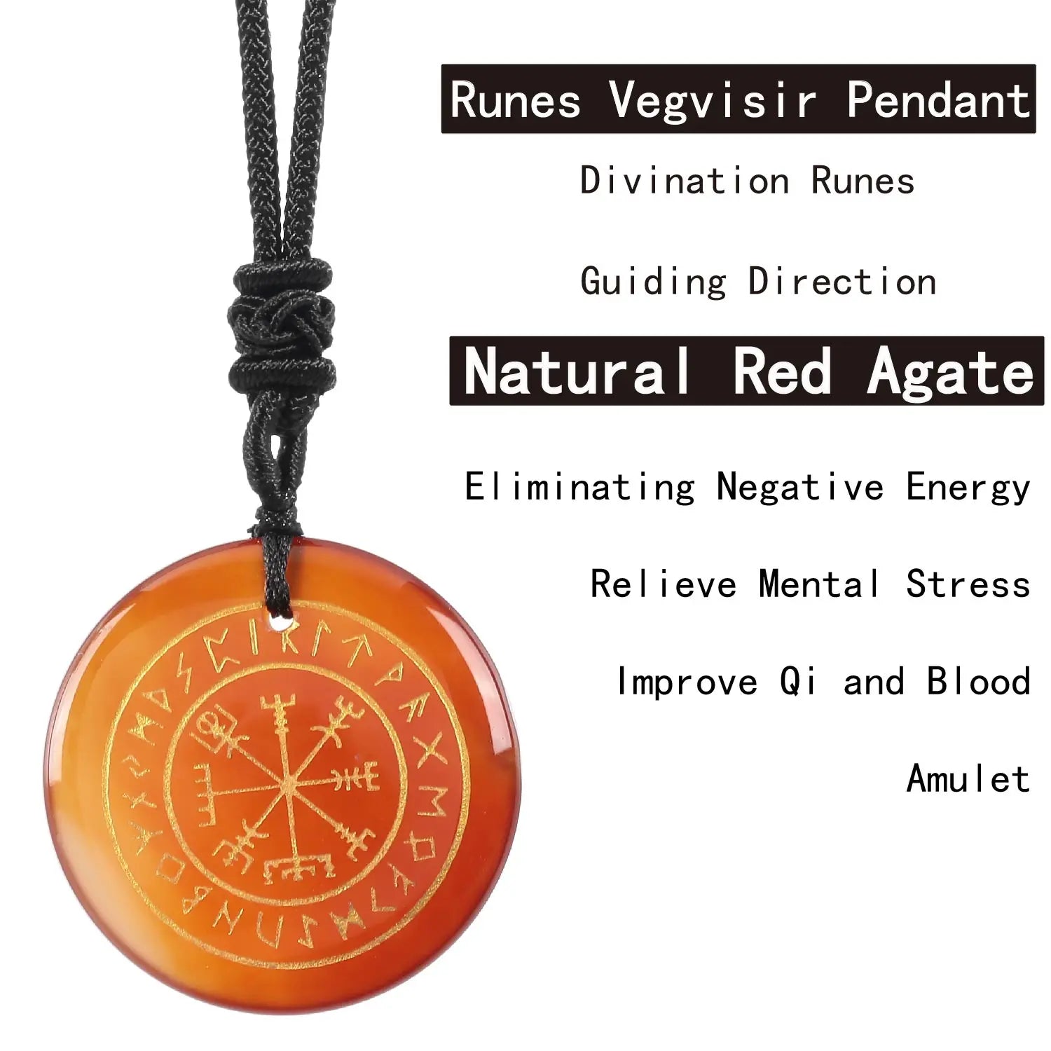 🧭 Natural Crystal Viking Compass Energy Pendant Necklace – Guardian Symbol | Fashion Jewelry for Men & Women Red Agate