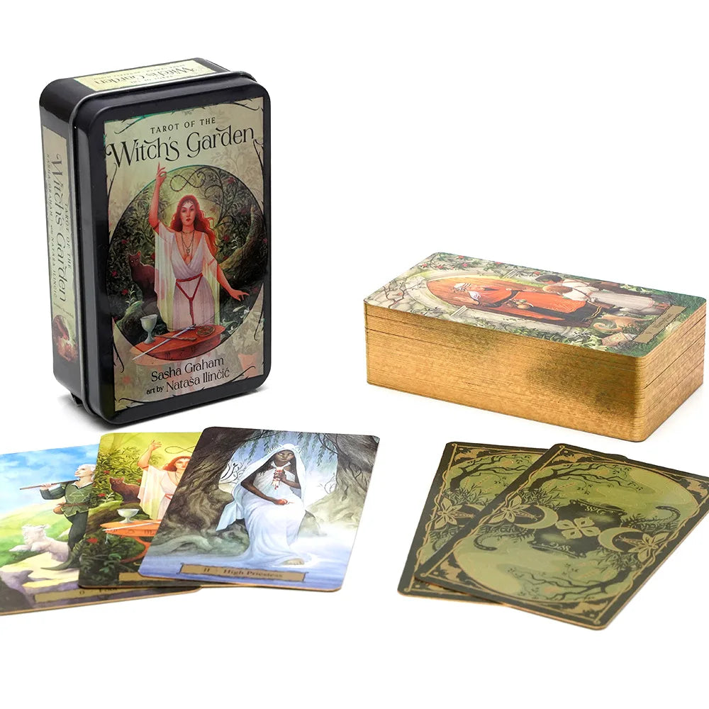 🃏 Tarot of the Witch's Garden – 78 Card Deck in Tin Metal Box with Gold-plated Edges, English Version Tarot Cards for Divination